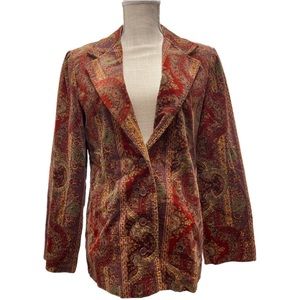 Exquisite Vintage Velvet Blazer Bohemiam Print Suburban Separates Country Miss